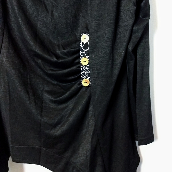 5/$30 NWOT LoveKiss Cowl Neck Sharkbite Hem Black Sweater Top w/ Button Accent - Picture 3 of 6